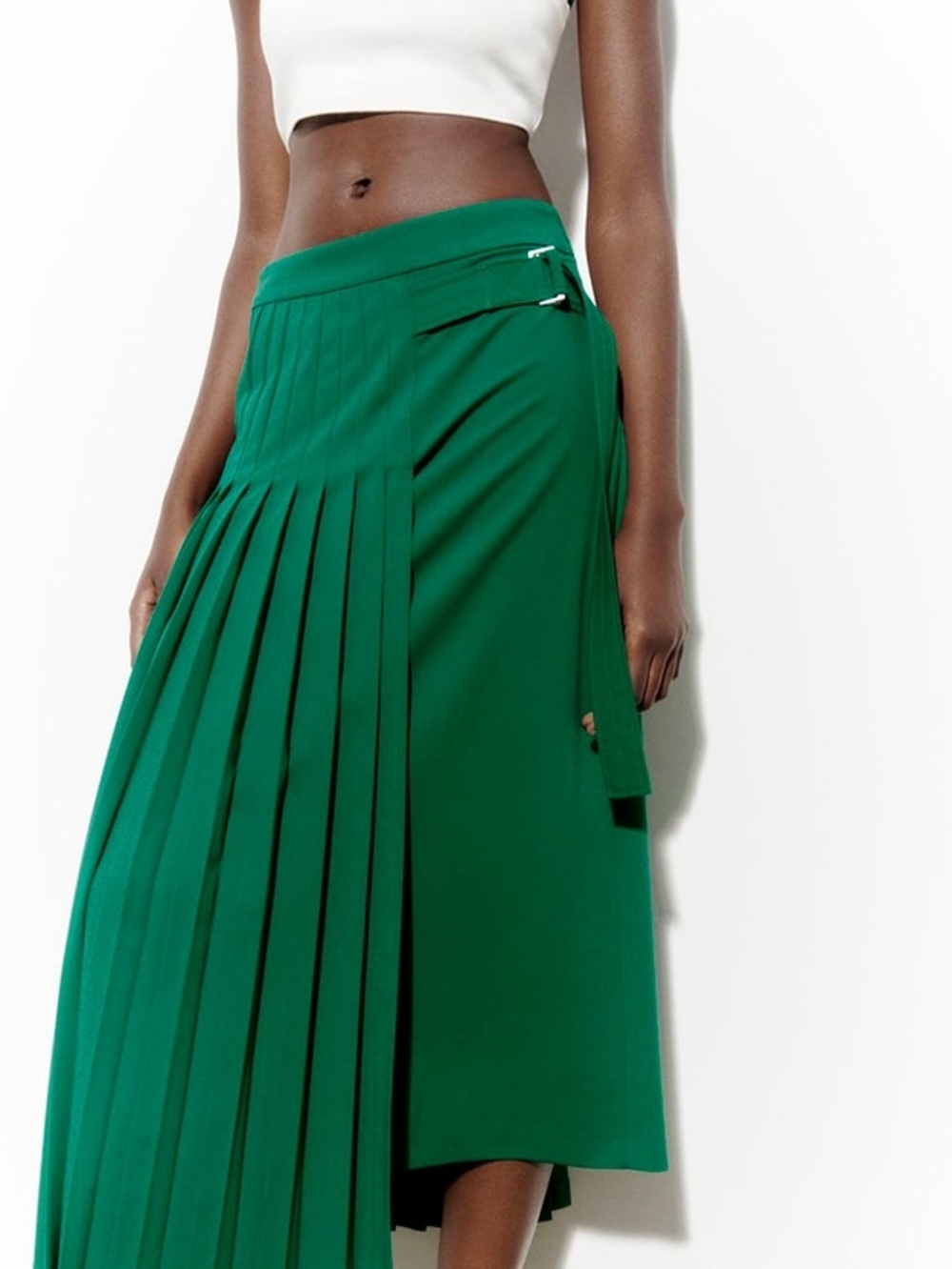 NWT Zara Emerald Green Pleated Wrap Midi Skirt